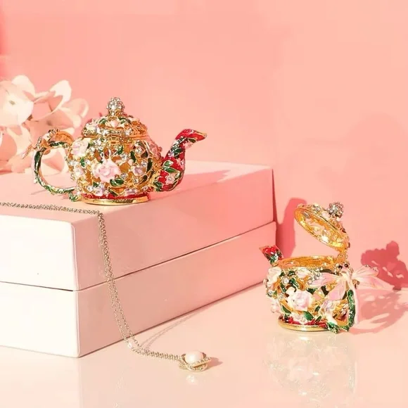 Tea pot jewelry box, vase jewelry box, cloisonne tea pot decoration, home decor
